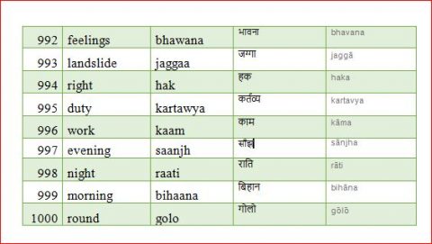 basic, famous, useful, daily use nepali words with pronunciation and english meaning